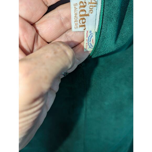 VIntage 70's Abe Schrader Faux Suede Green Shirt Skirt Set Retro Mod See Sizing - Picture 9 of 15